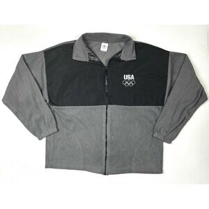 United States Olympic Committee Jacket Unisex XL Fleece Gray Black Full Zip USA